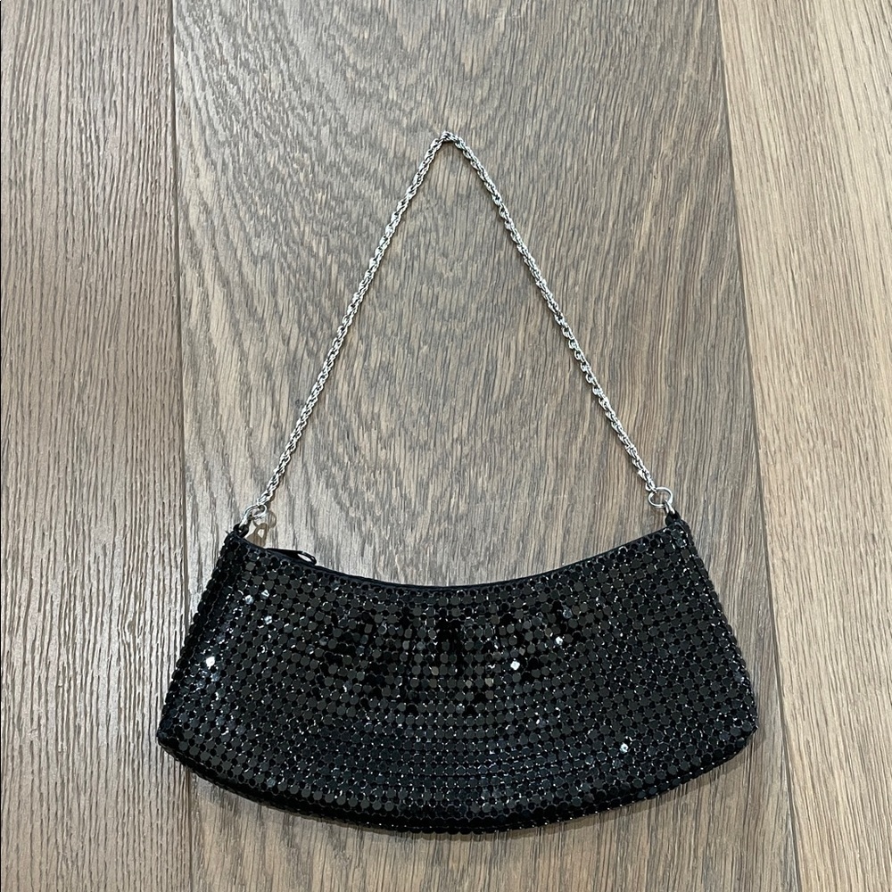Y2K Vintage Black Metal Mesh Evening Bag Purse
Clutch with Silver Chain
